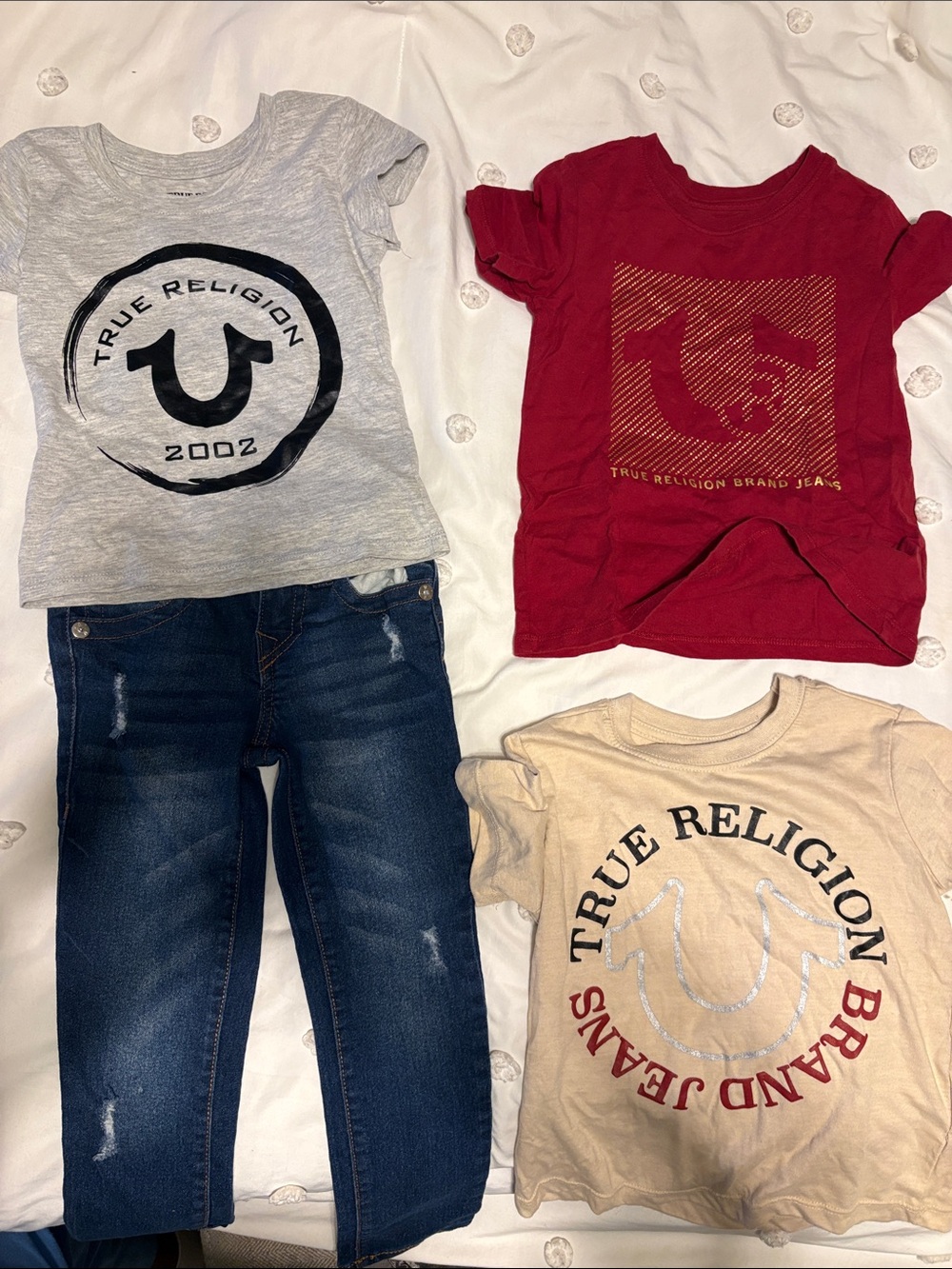 True Religion Kids Bundle  Red, Gray & Cream Graphic Tee Set